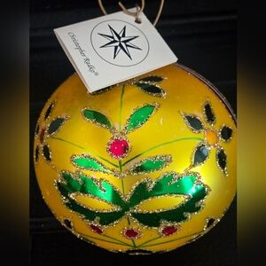Christopher Radko Festive Yellow Ornament with Green and Red Accents
